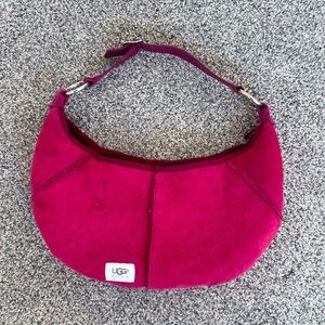 UGG Pink Shearling, Leather & Suede Medium Hobo Shoulder Bag Silver Hardware
